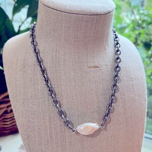 Necklace by Amy Loise Jewelry  with link style chain and real pearl.